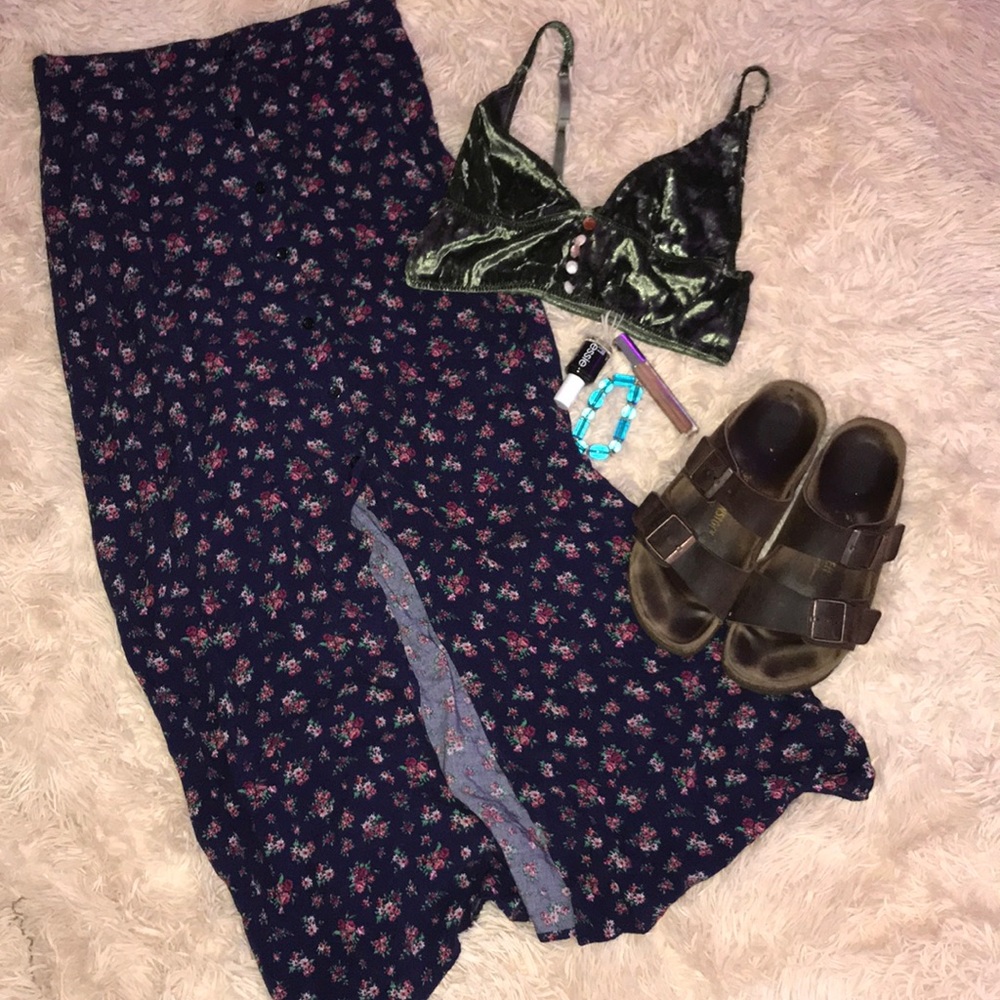 navy floral maxi skirt